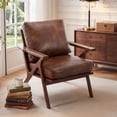 thumbnail image 1 of Ebello Mid-Century Modern PU Leather Accent Chair, Wood Frame Armchair with Removable Thick Padded Cushions for Living Room, Bedroom, Reception, Reddish Brown, 1 of 10