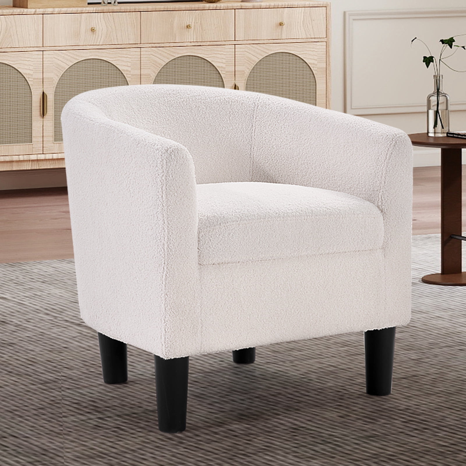 Bonzy Home Accent Barrel Chair, Teddy Fleece Upholstered Club Chair with Armrest Small Reading Chair, for Living Room, Bedroom & Reception Room, Cream