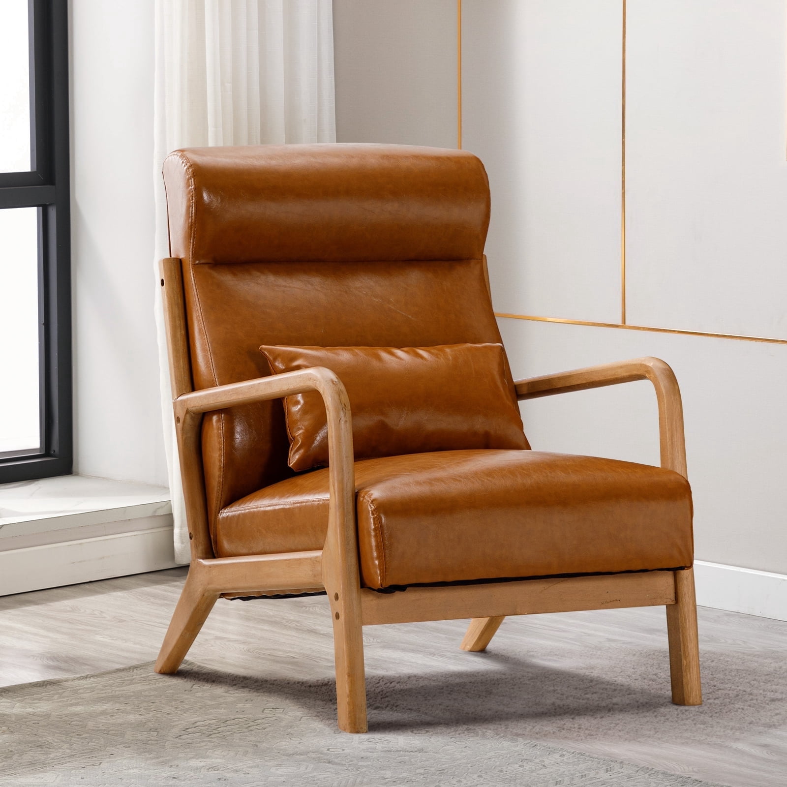 Bonzy Home Accent Chair with Waist Cushion Mid Century Modern