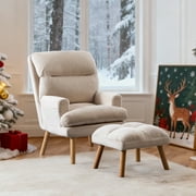 Bonzy Home Accent Chair with Ottoman, Adjustable Backrest Seat,Velvet Fabric Chair for All Age,Beige