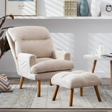 Bonzy Home Accent Chair with Ottoman, Adjustable Backrest Seat,Velvet Fabric Chair for All Age,Beige