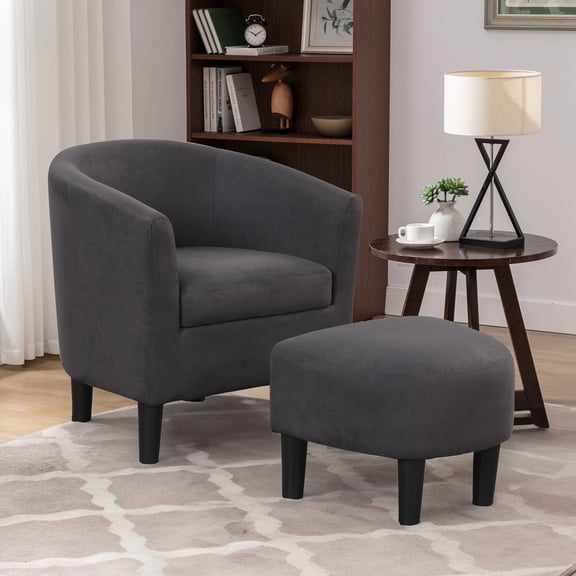 Bonzy Home Modern Upholstered Barrel Chair & Ottoman Set,Stylish Lounge Chair for Living Room, Bedroom-Gary