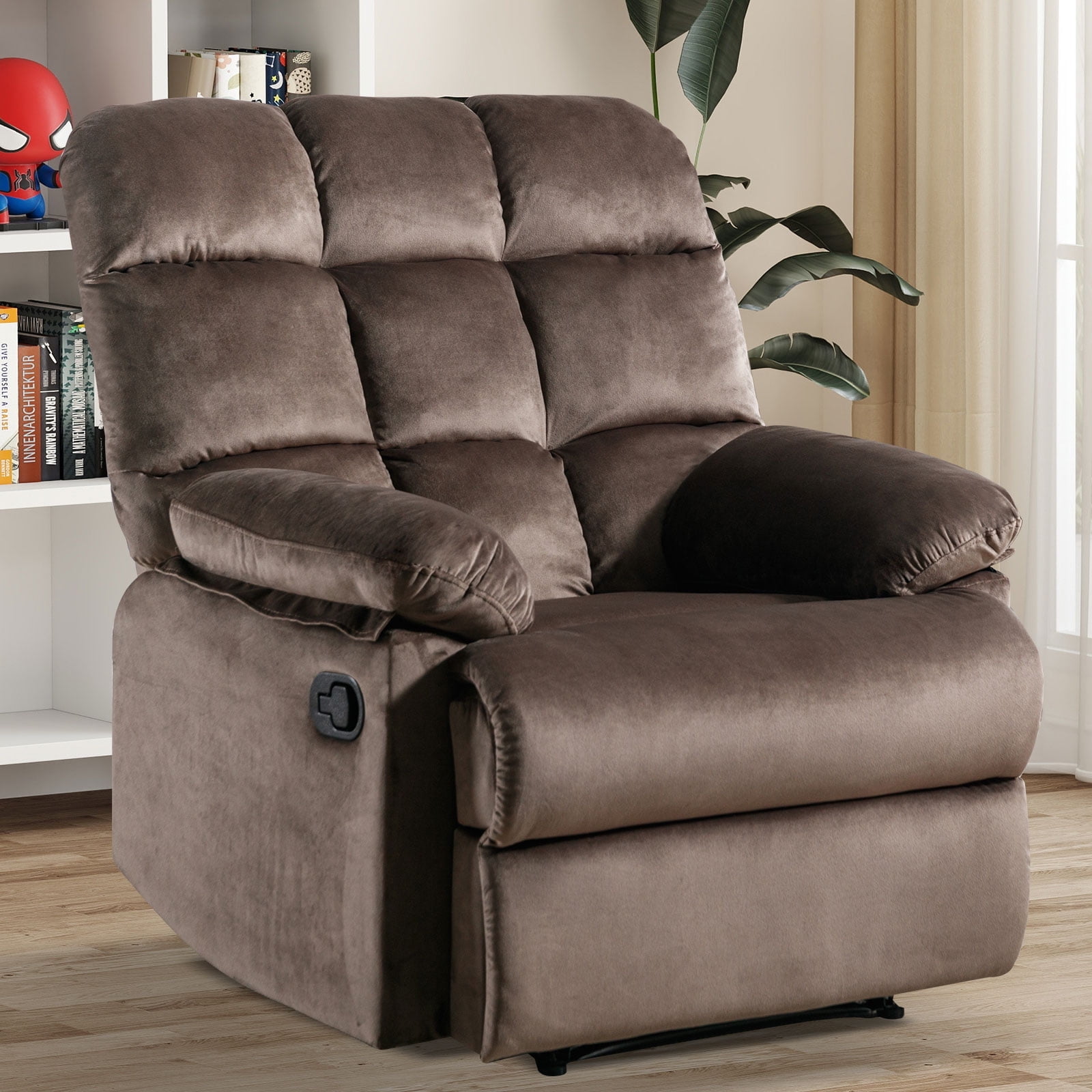 Bonzy Home Recliner Chairs for Living Room Manual Reclining Chair Single Sofa for Bedroom Gray