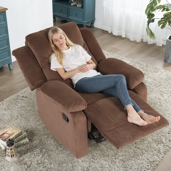 Bonzy Home Classic Manual Recliner with Soft Fabric Reclining Chair Sofa for Living Room Bedoom, Brown