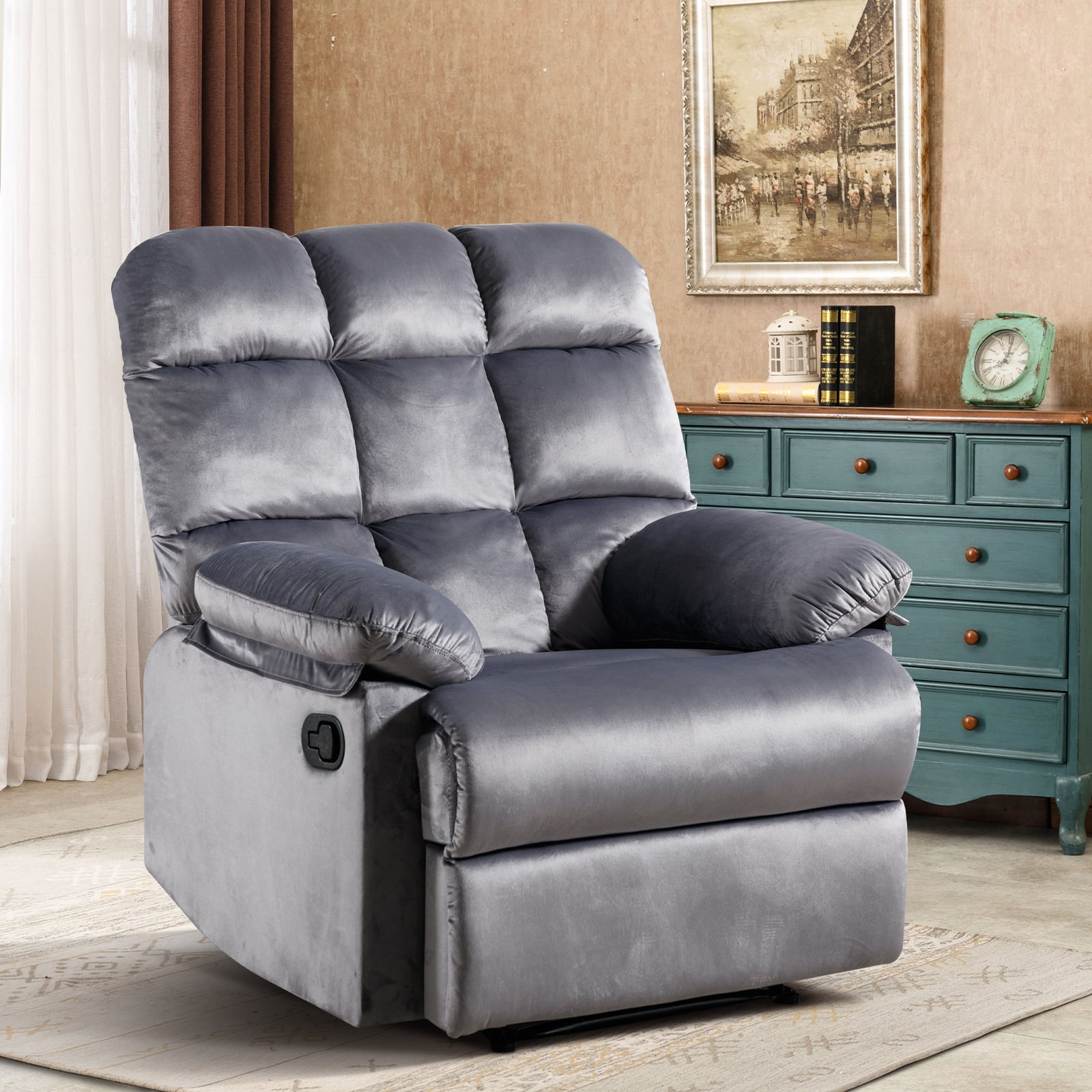 Bonzy Home Recliner Chair with Soft Padded Headrest and Armrest, Theater Reclining Chair Sofa for Living Room and Bedroom