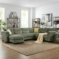thumbnail image 1 of Bonzy Home Convertible Sectional Sofa Couch for Living Room With Ottoman Green, 1 of 9