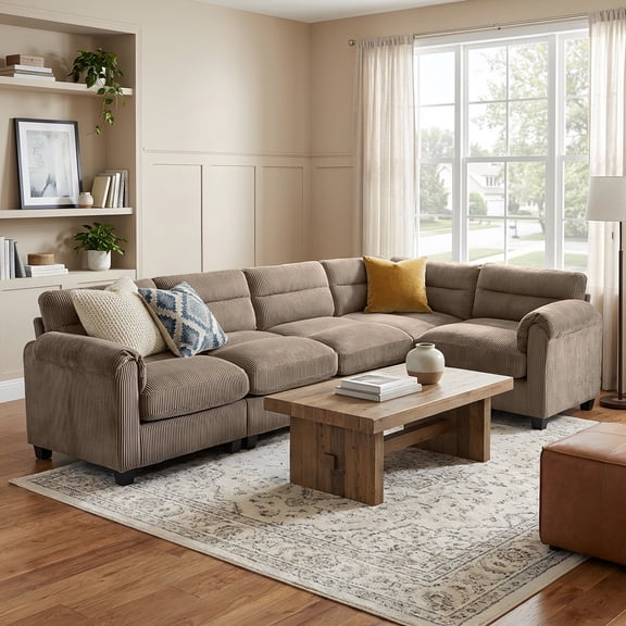 Bonzy Home Convertible Sectional Sofa, L‑Shaped Couch, Ultra‑Comfort Seating – Configurable for Living Room & Family Room; Brown