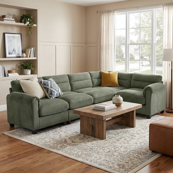 Bonzy Home Convertible Sectional Sofa, L‑Shaped Couch, Ultra‑Comfort Seating – Configurable for Living Room & Family Room; Green
