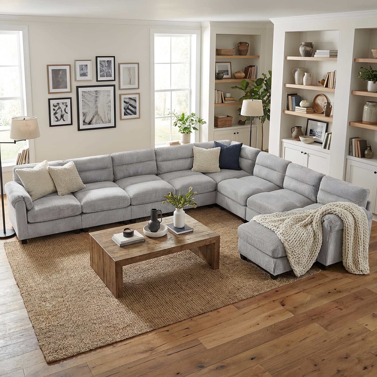 Bonzy Home Convertible Sectional Sofa With Ottoman, Ultra‑Comfort Seating – Configurable for Living Room & Family Room, Gray