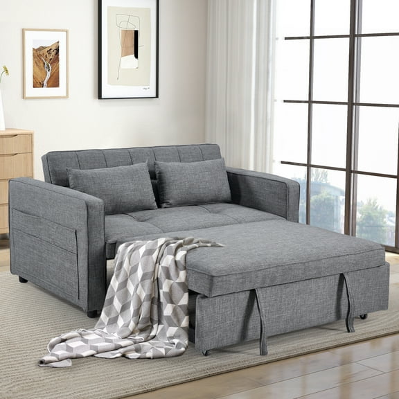 Bonzy Home Folding Convertible Loveseat Sofa Bed with Adjustable Backrest and Pull-Out Mechanism, Gray