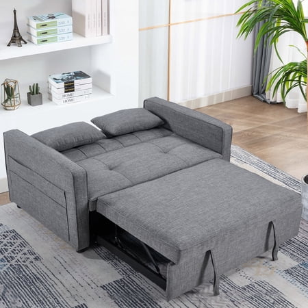 Bonzy Home Folding Convertible Loveseat Sofa Bed, Gray - 3-in-1 Pull Out Couch with Adjustable Backrest, Multi-Functional Sleeper Sofa for Living Room, Apartment, Small Space