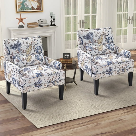 Bonzy Home Modern Accent Chair with Arms and Wooden Legs – Mid‑Century High‑Back Wing Chair with Padded Armrests & Cushioned Seat for Living Room