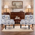 thumbnail image 1 of Bonzy Home Modern Floral Print Accent Chair with Arms and Wooden Legs, 2-Pack Mid‑Century High‑Back Wing Chair with Padded Armrests & Cushioned Seat for Living Room, Blue Yellow Floral, 1 of 8
