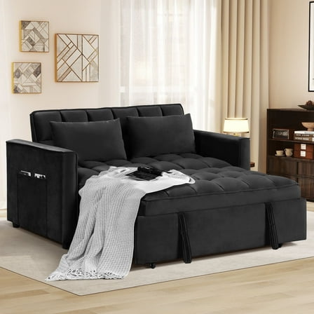 Bonzy Home Convertible Velvet Loveseat Sofa Bed with Adjustable Backrest, Black