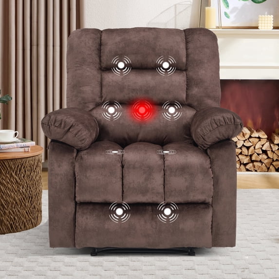 Ebello 36'' Massage Recliner Chair with Heat and Vibration – Soft Fabric Manual Reclining Chair for Living Room and Bedroom – Brown
