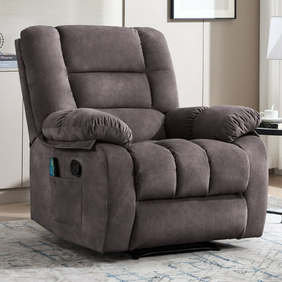 Bonzy Home Overstuffed Massage Recliner Chair with Heat and Vibration – Soft Fabric Manual Reclining Chair for Living Room and Bedroom – Gray