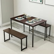 Bonzy Home Dining Room Table Set 3, 3 Piece Kitchen Table Set with Two Benches, Modern Wood Look Table Set, Dark Brown