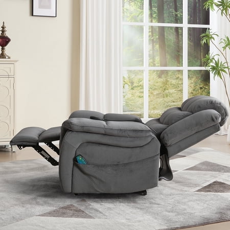 Bonzy Home Dual Motor Power Lift Recliner Chair, Massage & Heat, Heavy Duty, Bluish Gray, for Living Room