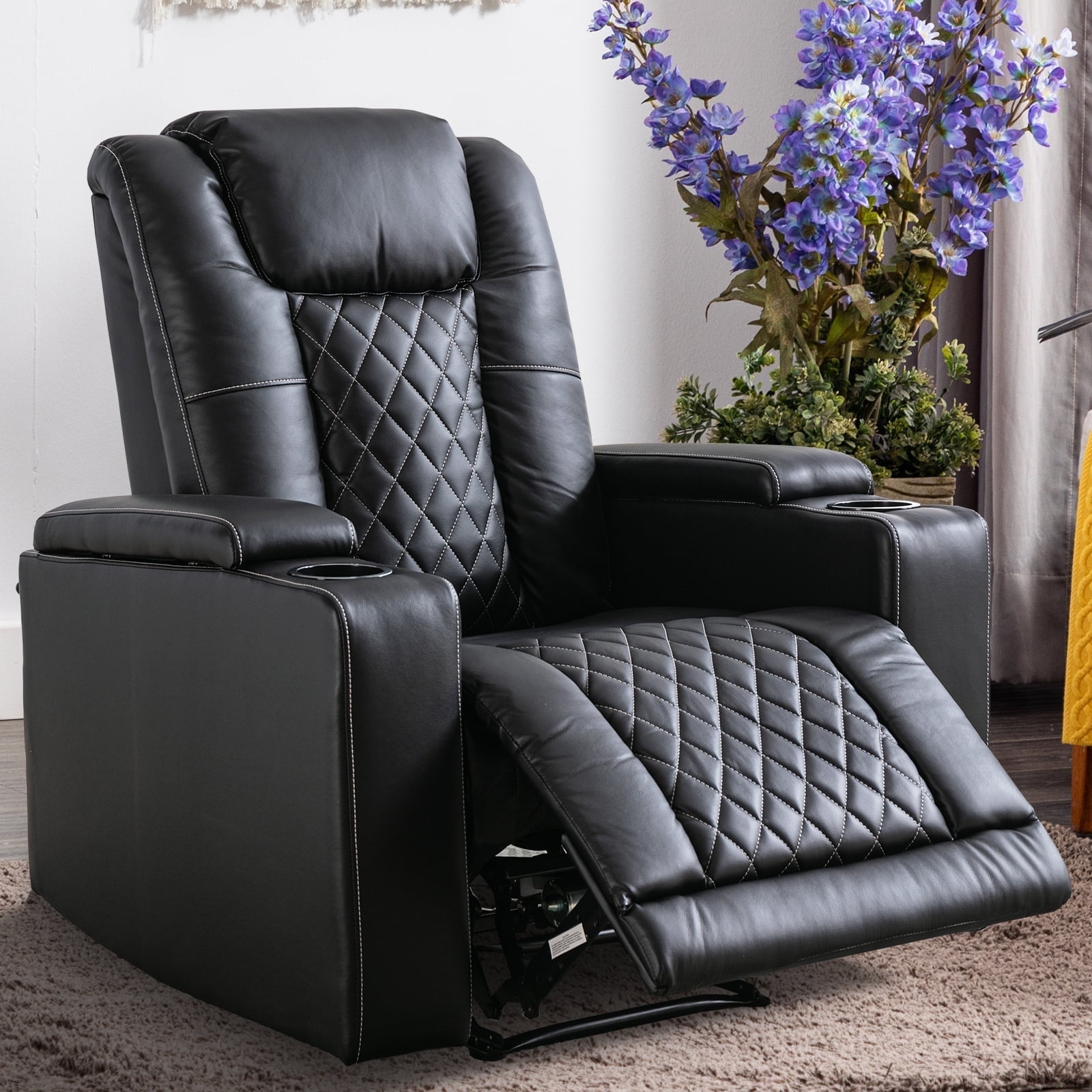 Bonzy Home Black Power Recliner with USB Cup Holders Hidden Arm Storage Walmart