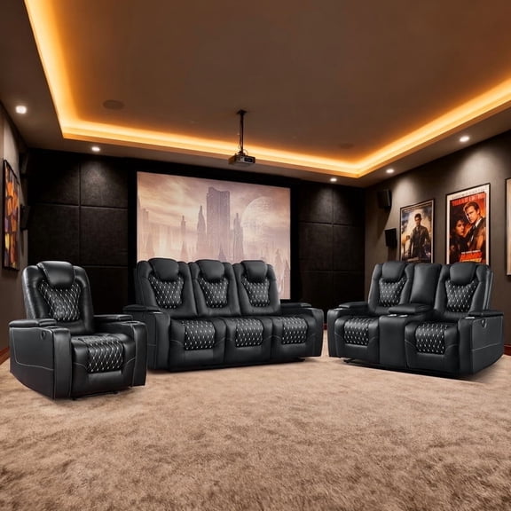 Bonzy Home Electric Power Recliner Chairs Sofa Set Theater Seating with Console Living Room Furniture Set, Cup Holders, Hidden Arm Storage, USB Ports Black