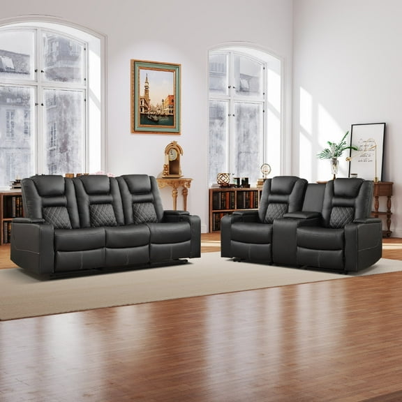 Bonzy Home Electric Power Recliner Chairs Sofa Set Theater Seating with Console Living Room Furniture Set, Cup Holders, Hidden Arm Storage, USB Ports Black