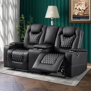 Bonzy Home Electric Power Recliner Sofa Set Loveseat Theater Seating with Console Living Room Furniture Set, Cup Holders, Hidden Arm Storage, USB Ports, Black
