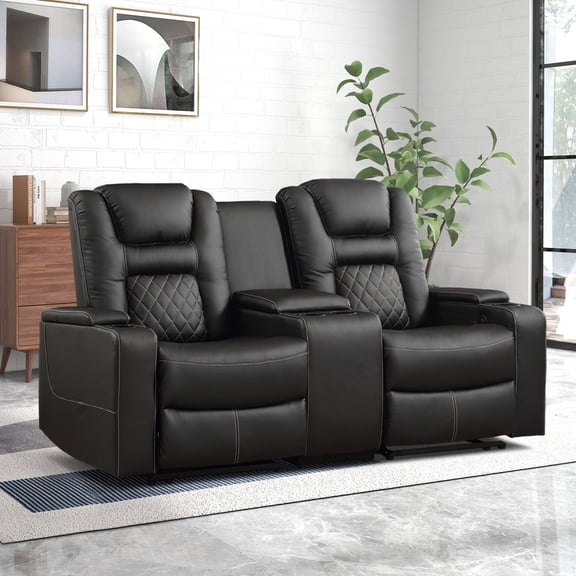 Bonzy Home Electric Power Recliner Loveseat with Console, 2-Seat Theater Seating Living Room Furniture Set, Cup Holders, Hidden Arm Storage, USB Charging Ports, Black
