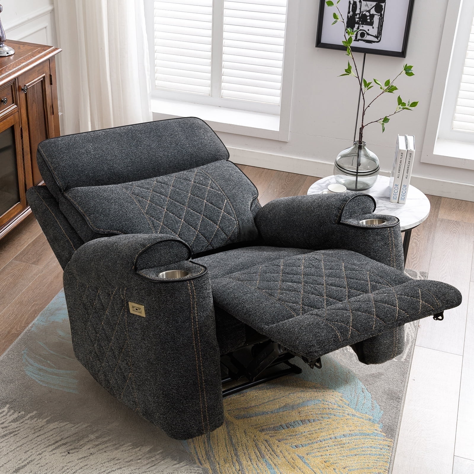 Bonzy Home Electric Power Recliner Chair, USB Ports, Cup Holders, Home Theater Seating