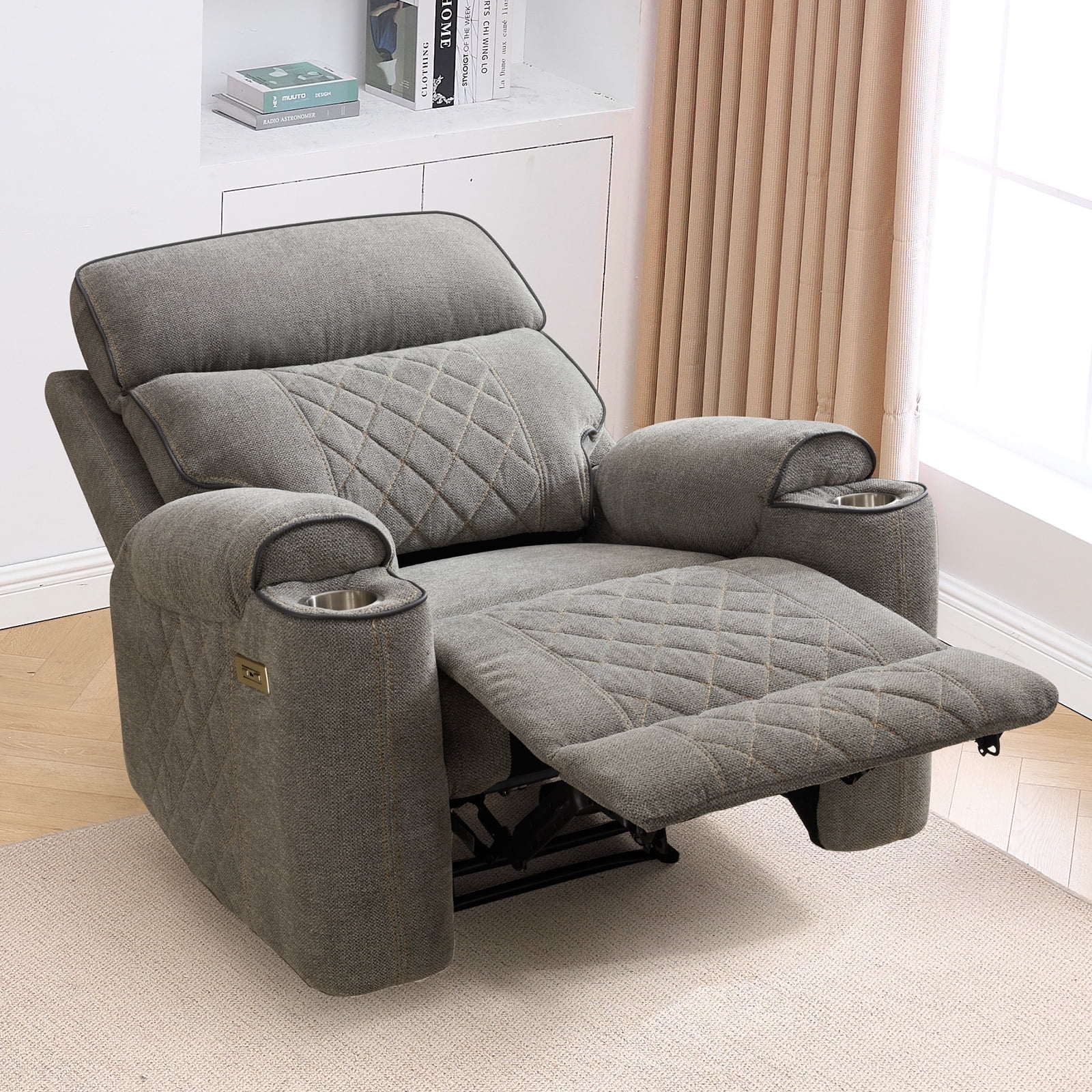 Bonzy Home Electric Power Recliner with USB Ports and Cup Holders Home Theater Seating Reclining Chair