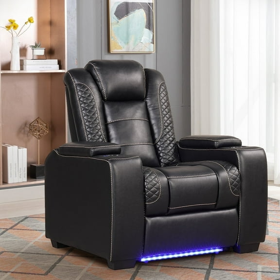 Bonzy Home Power Controlled Electric Recliner with Adjustable Headrest, USB Ports, Cup Holders - Black