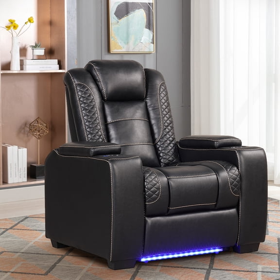Bonzy Home Power Controlled Electric Recliner with Adjustable Headrest & LED Lighting, USB Ports Cup Holders, Home Theater Seating Reclining Chair, Black