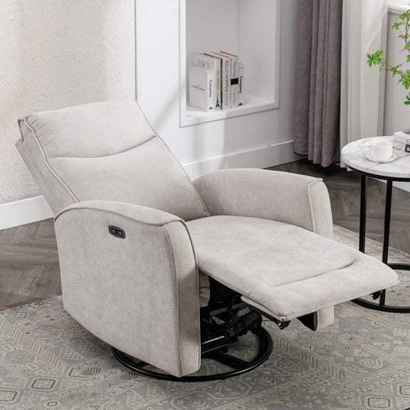 Bonzy Home Electric Recliner Chair, 270° Swivel Recliner Living Room Sofa Chair with USB Ports, Beige