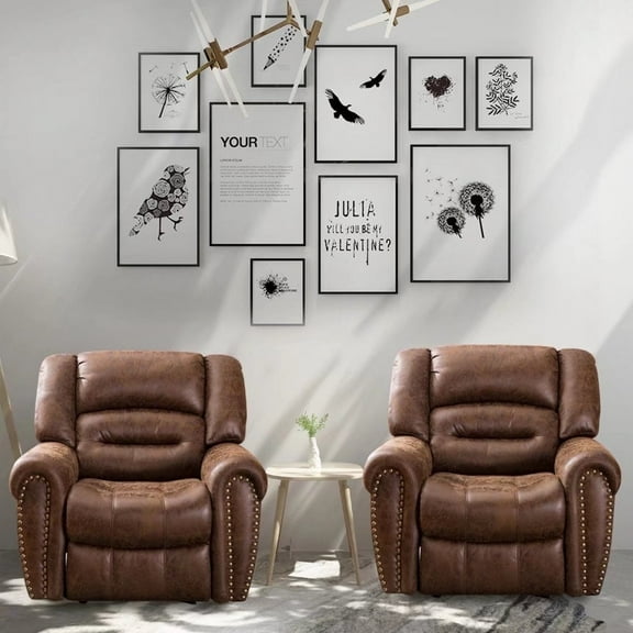 Bonzy Home Electric Recliner Chair With Breathable Bonded Leather, Classic Single Sofa Home Theater Recliner Seating With USB Port, Dark Brown,2pcs