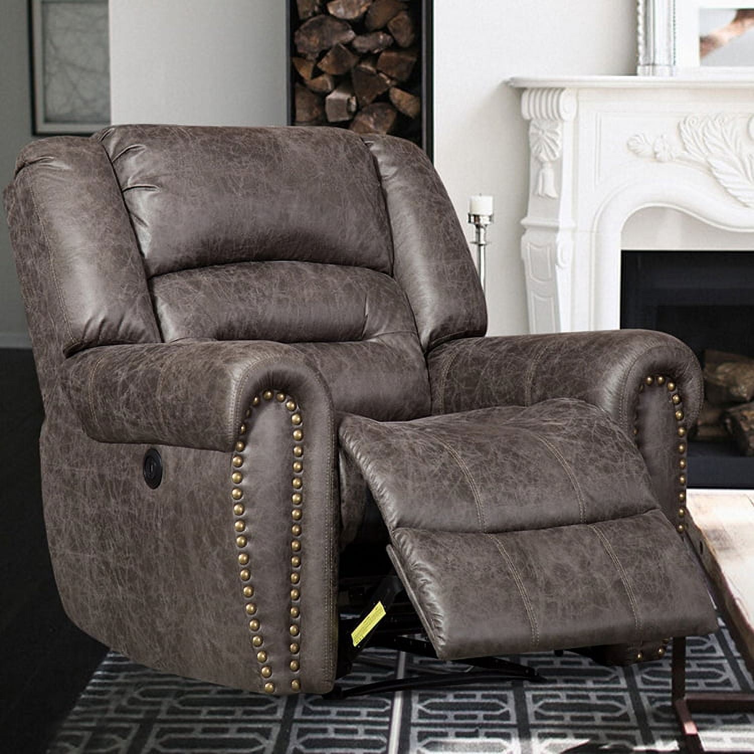 Bonzy Home Electric Recliner Chair With Breathable Bonded Leather Classic Single Sofa Home Theater Recliner Seating With USB Port Smoky Gray
