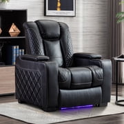 Bonzy Home Electric Recliner LED Lighting Adjustable Headrest with USB Ports and Cup Holders Home Theater Seating Reclining Chair Hidden Arm Storage Black