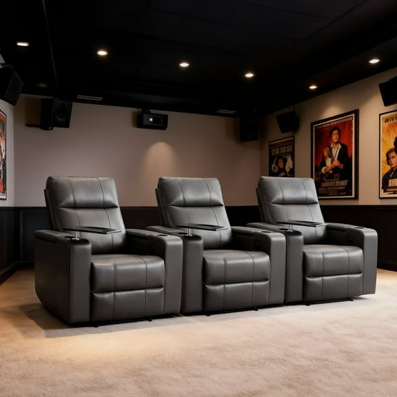 Bonzy Home Electric Recliner for Living Room Home Theater Seating Leather Reclining Chair Sofa Furniture with Cup Holders USB Ports and Hidden Storage, Gray, Set of 3