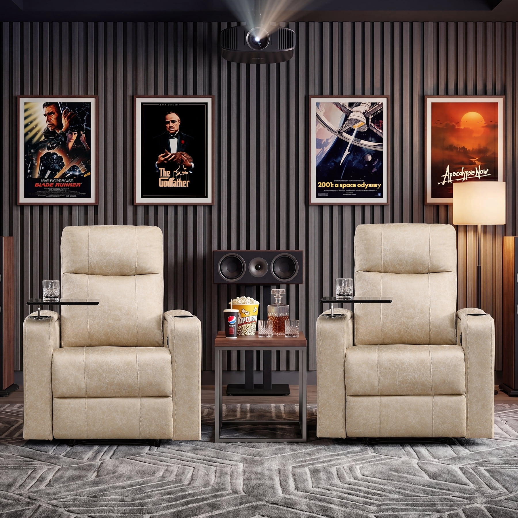 Bonzy Home Power Electric Recliner Set of 2, Home Theater Seating Chairs with Swivel Tray Cup Holders, USB Port & Hidden Storage, Movie Recliner for Living Room Media Room, Beige