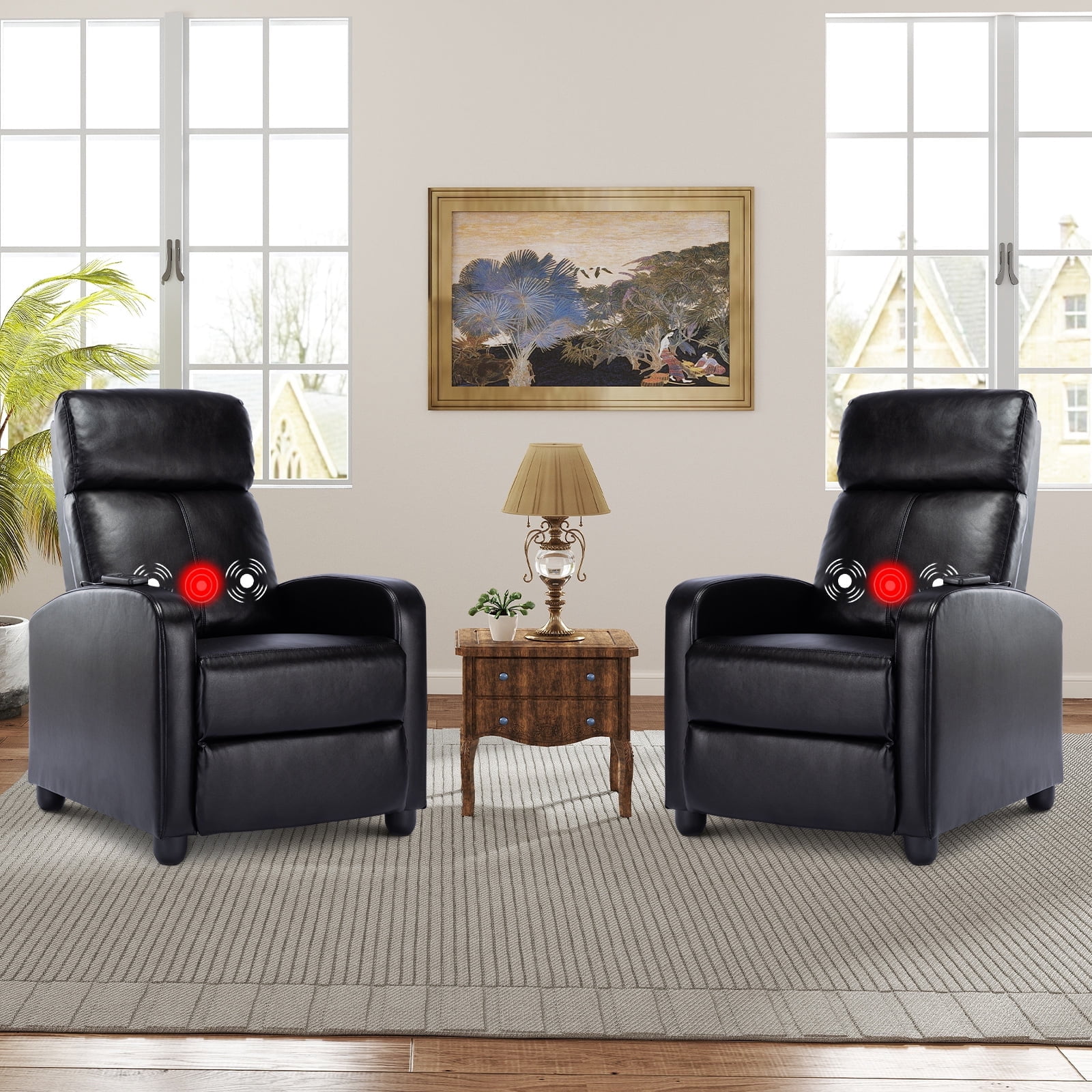 Bonzy Home Electric Recliner with Massage Therapy Set of 2 Black