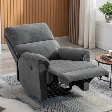 Bonzy Home Electric Recliner with USB Port Vintage Style Reclining Chair Sofa For Living Room and Bedroom, Grey