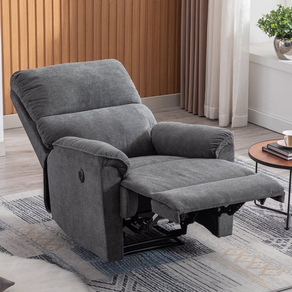 Bonzy Home Electric Recliner with USB Port Vintage Style Reclining Chair Sofa For Living Room and Bedroom, Grey