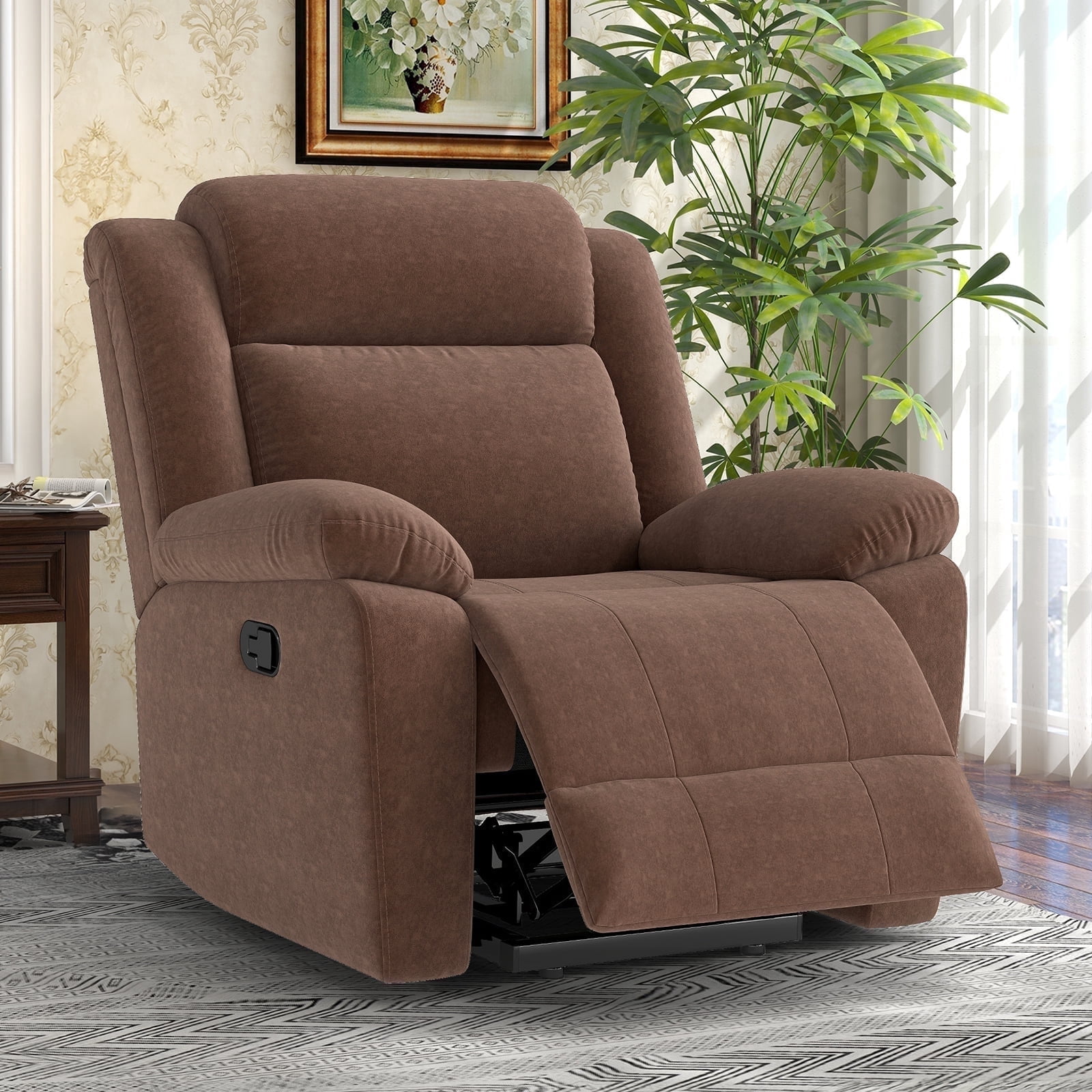 Bonzy Home Extra Wide Manual Recliner Chair in Soft Brown Fabric,Overstuffed Recliner, Brown
