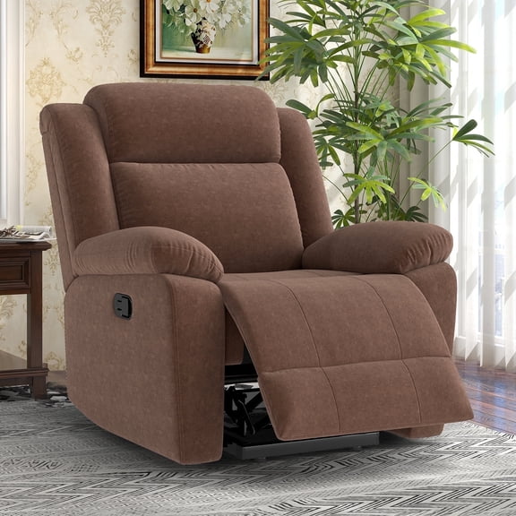 Bonzy Home Extra Wide Manual Recliner Chair in Soft Brown Fabric,Overstuffed Recliner, Brown