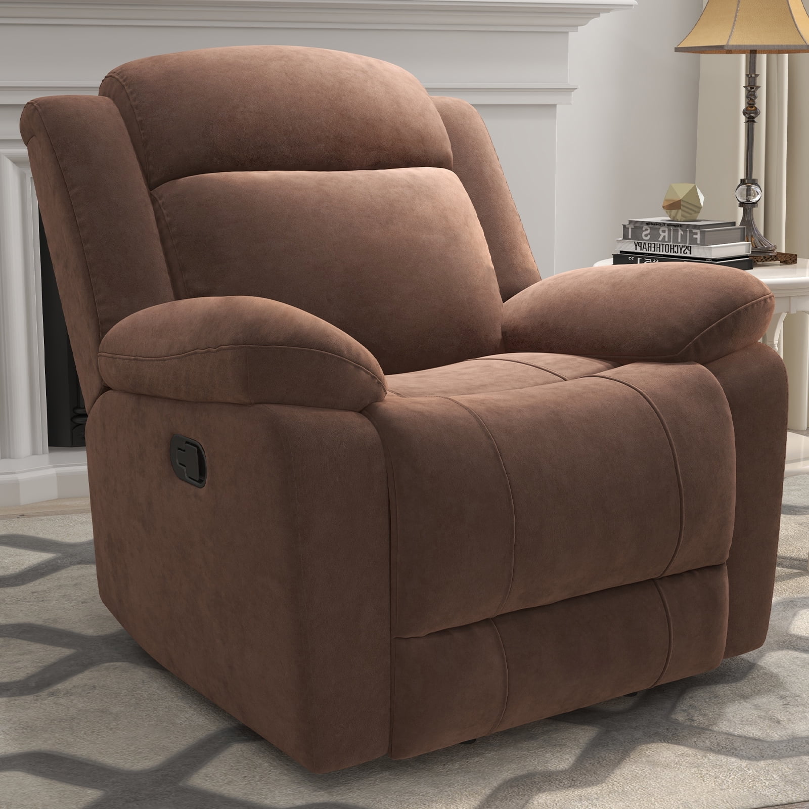 Bonzy Home Extra Wide Manual Recliner Chair in Soft Brown Fabric