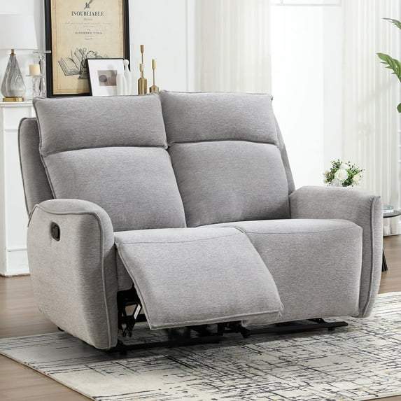 Bonzy Home Fabric Manual Loveseat Recliner with Center Console, Hidden Storage & Cup Holders — Dual Manual Reclining Sofa for Living Room & Meeting Room