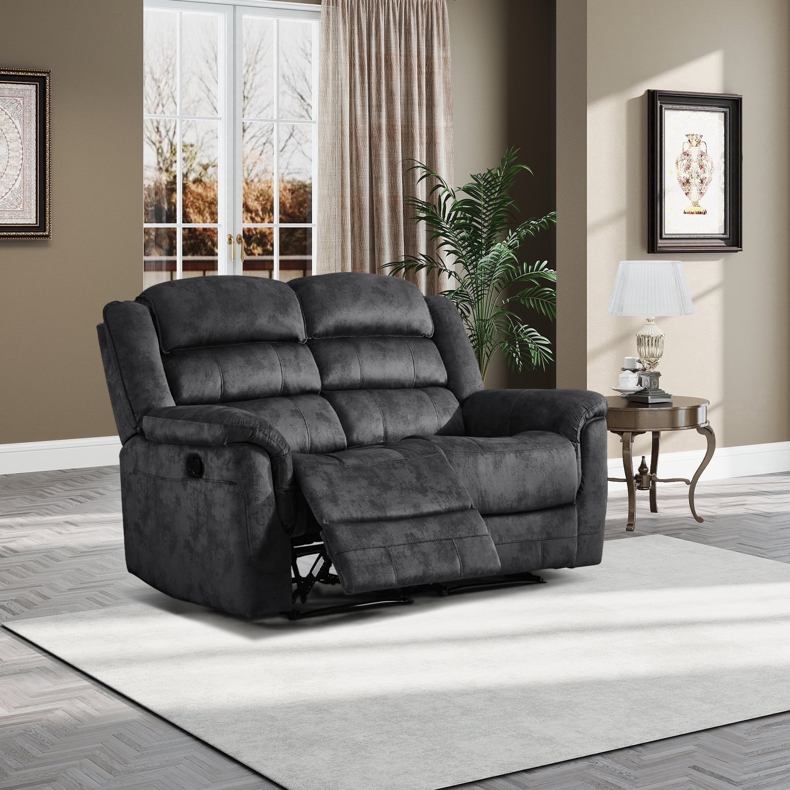 Bonzy Home Cloth Loveseat Recliner Manual Reclining Sofa for Living ...