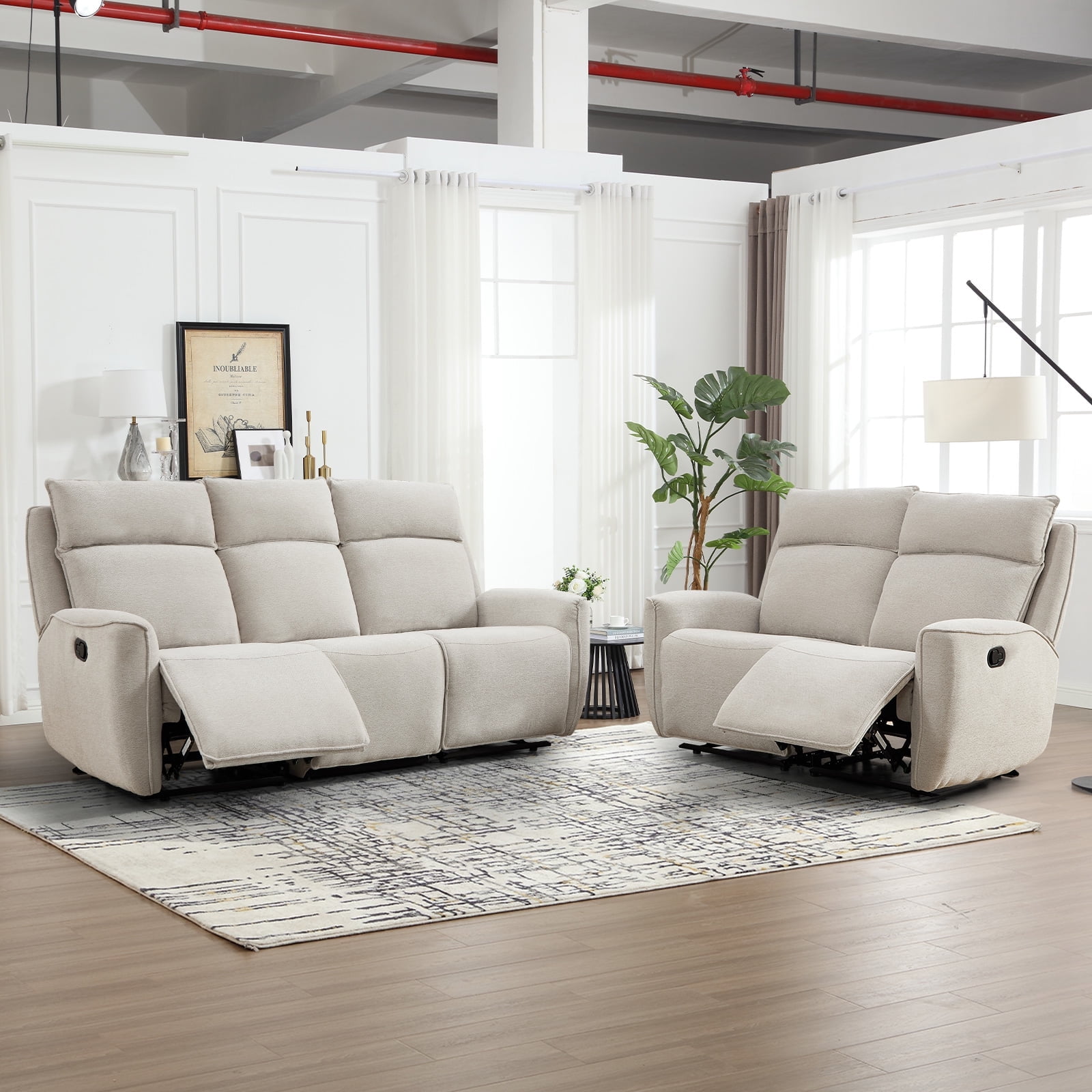 Bonzy Home Fabric Manual Recliner Sofa Set — Loveseat & 3-Seat Manual ...