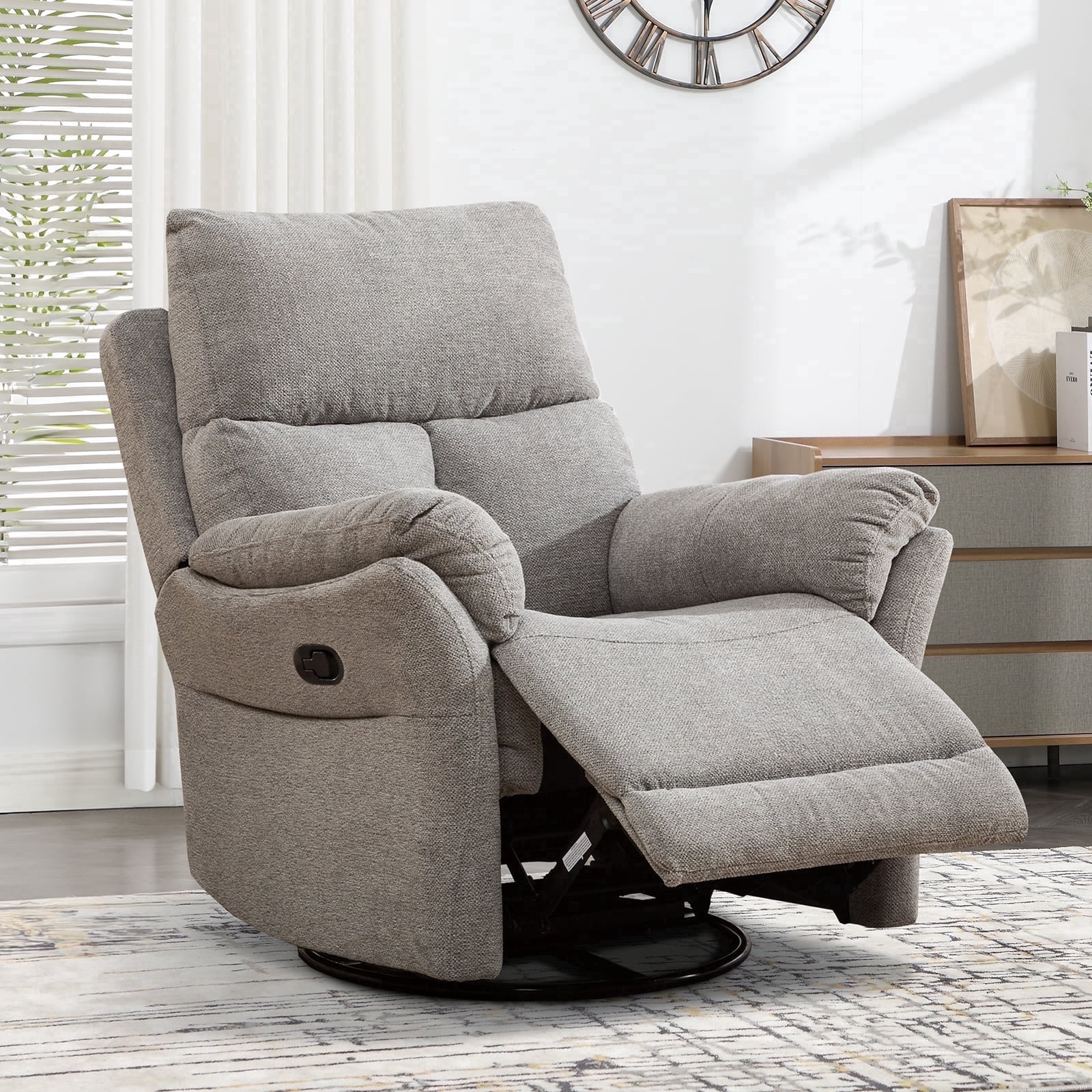 Bonzy Home Swivel Rocker Recliner Reclining Chair Manual, Modern Sofa Home Theater Seating for Living Room Bedroom Light grey
