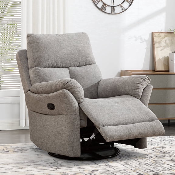 Bonzy Home Swivel Rocker Recliner Reclining Chair Manual, Modern Sofa Home Theater Seating for Living Room Bedroom Light grey