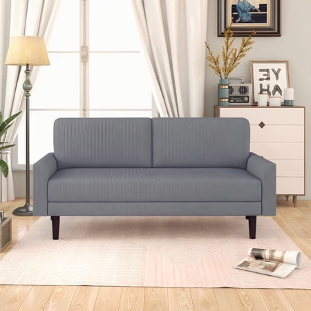 Bonzy Home Fabric Tufted Upholstered Sofa, Living Room Modern 3-Seater Sofa for All Ages, Gray