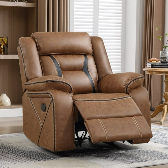 Bonzy Home Faux Leather Manual Recliner Chair, Modern Single‑Seat Reclining Sofa with Padded Armrests and Backrest for Living Room & Bedroom